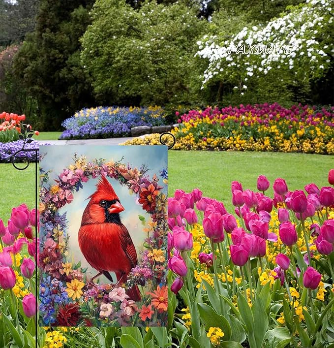 Cardinal Bird Spring Garden Flag 12x18 Inch Double Sided Small Burlap Summer Floral Wreath Yard Flag Outdoor Outside Seasonal Farmhouse Decoration