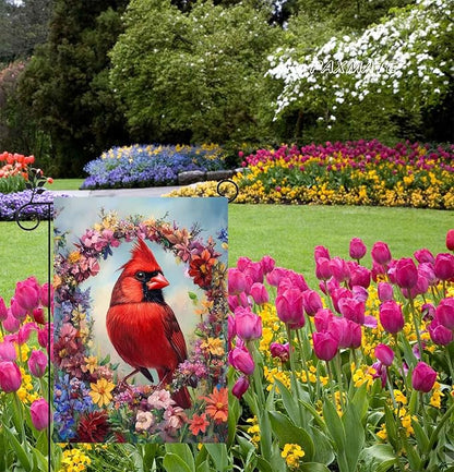 Cardinal Bird Spring Garden Flag 12x18 Inch Double Sided Small Burlap Summer Floral Wreath Yard Flag Outdoor Outside Seasonal Farmhouse Decoration