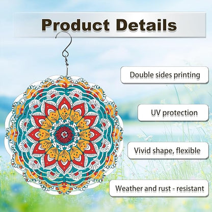 Wind Spinners Outdoor, Hanging Wind Spinner for Garden Decoration, 8 inch 3D Stainless Steel Metal Wind Sculpture for Indoor/Outdoor Decor, Mandala G