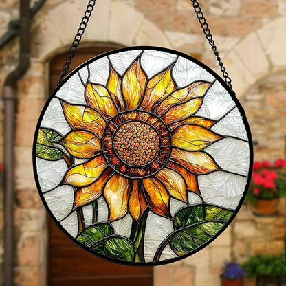 DASTOLL Stained Glass Window Hanging - Sunflower Flower Suncatcher Ready to Hang Window Doors Home Decoration and Christmas, Mother's Day Birthday Gifts for Women, Men, and Mom 7.8x7.8 in