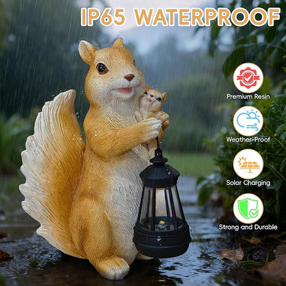 Solar Garden Statues Outdoor Decor – Cute Squirrel Statue with LED Lights, Waterproof Animal Figurine Lawn Ornament for Yard, Patio or Porch, Garden Decor Gift for Women & Mom