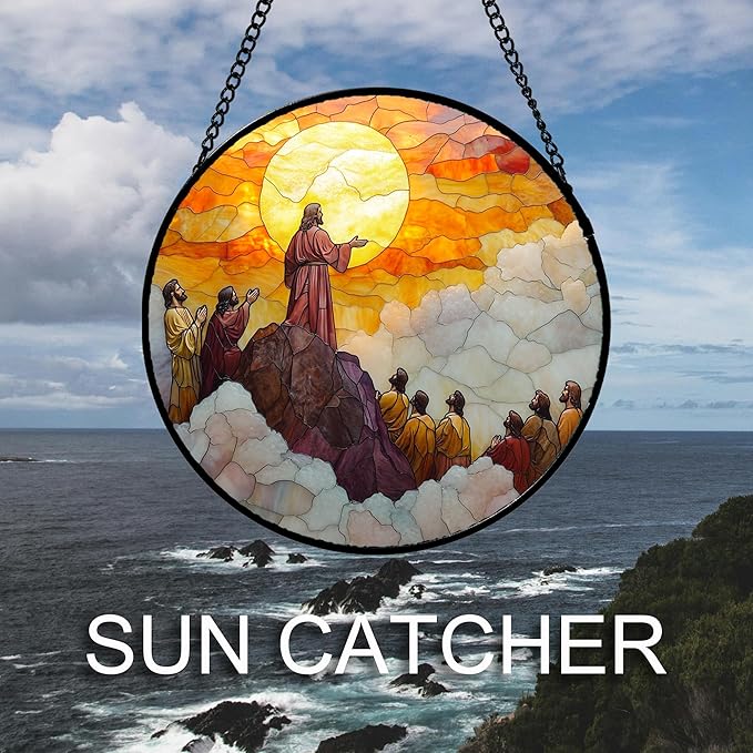 DASTOLL Christian Gifts for Women - Easter Stained Glass Window Hanging Transfiguration of Jesus Sun Catcher Garden Religion Decor Mother's Day Catholic Gift for Men Grandma Nana Her Mom 9.8"