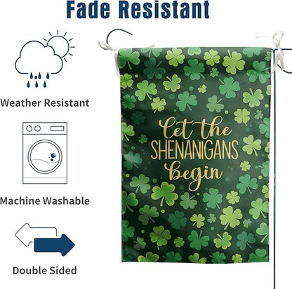 St Patricks Day House Flags 28 x 40 Double Sided for Outside Shamrock Clover Let the Shenanigans Begin Garden Decor Saint Patrick Spring Yard Signs