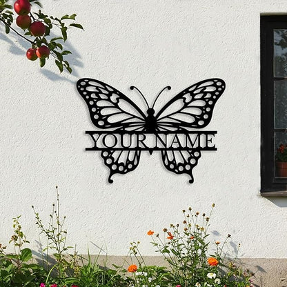 Custom Butterfly Metal Sign,Personalized Butterfly House Number Signs,Personalized Gardener Name Sign,Garden Patio Wall Decor (Style-1)