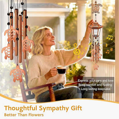 Large Solar Turtle Wind Chimes with Wind Catcher/Solar Decor Light to Create a Zen Atmosphere, Decor for Outdoor Garden Balcony, Classic Bronze Wind Chimes, Gifts for Mom Grandma Women Wife Daughter
