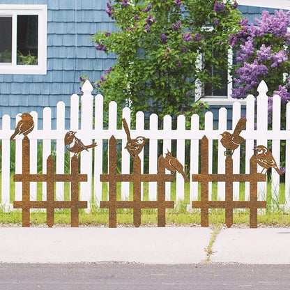 3 Pcs Small Garden Fence with 6 Pieces Birds Decoration, Metal Birds Yard Decor, Insert Lawn Picket Fence Garden Borders Decorative for Landscape Path Flowerbeds Plant Yard, Fence Decorations Outdoor