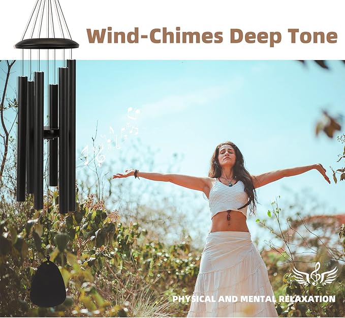 FSVGYY Wind-Chimes-Outdoor-Large-Decor, Deep Tone Soothing Melodic Tones Windchimes, Wind Chimes for Outside, Memorial Wind Chime Best Gift for Mom Women Grandma Neighbors（32" Black）