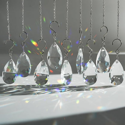 10pcs Crystal Sun Catcher, 38mm Hanging Clear Teardrops Chandelier Crystals Parts Prisms Pendants with Hook for Windows Lamps Christmas Ornaments Crystal Tree Decorations Home Decor (Clear)
