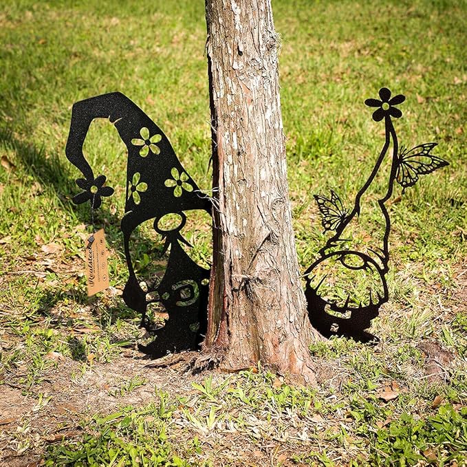 RealSteel Metal Garden Gnomes Outdoor – 4 Pack Steel Lawn Ornaments & Statues, Funny Yard Décor, Weatherproof Garden Decorations, Whimsical Yard Art, Holiday Seasonal Décor, Unique Gift for Gardeners