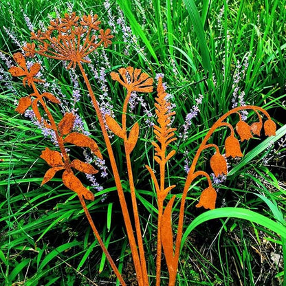 5Pcs Garden Decor Metal Flowers for Outside,Decorative Garden Stakes,Flower Bed Decor Plant Stakes,Metal Art for Outside,Yard Art Outdoor for Lawn Yard, Walkway and Flower Garden