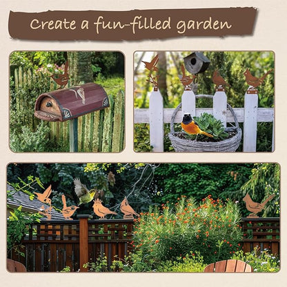 5PCS Rusty Metal Bird Silhouette Statues - Rustic Outdoor Decor for Garden, Fence and Yard Art, Lifelike Metal Birds Yard Decorations Fence Ornaments Yard Art Bird Lovers Gift Ideas