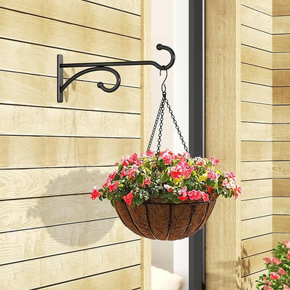 8-Inch Planter Hooks for Hanging Plants - Plant Hanger Hook Indoor Outdoor, Plant Wall Hooks, Brackets for Hanging Plants, Baskets, Wind Chime, Bird Feeder, Bird House (Black, Metal, 2 Pack)