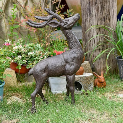 Sungmor 22" Tall Cast Iron Deer Statue - Indoor Outdoor Metal Deer Sculpture, Large & Heavy-Duty Wild Animal Landscaping Figurine, Rustic Garden Decor for Patio, Yard, Home (Dark Brown)