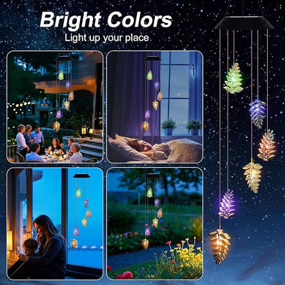 Solar Wind Chime for Outside Leaf Wind Chimes Outdoor/Indoor Birthday Gifts for Woman Mom Grandma - Hanging Solar Lights for Garden Yard Patio Porch Decor Memorial Wind Chimes