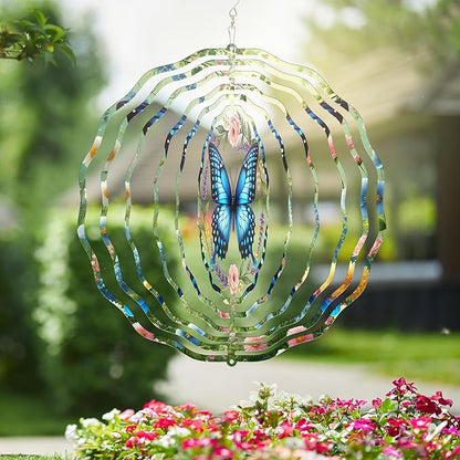FLAGWIX Butterfly Wind Spinners Outdoor - 3D Stainless Steel Metal Spinner 12 in - Birthday Gifts for Mom, Butterfly Gifts for Women, Yard Decorations Outdoor, Garden Decor