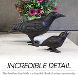 NACH Cast Iron Baby Crow Statue, Raven Garden Statues, Crow Garden Sculpture, Bird Figurines Home Decor, Crow Decor, Raven Decor, Black Bird Statue, 5.4 x 2.2 x 3.2 inches, Set of 2, JS-90-7116