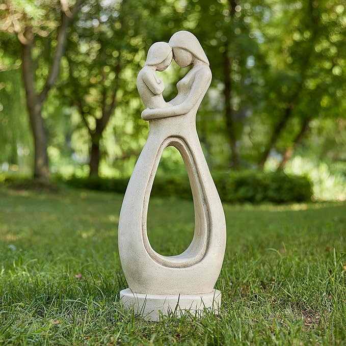 Glitzhome Modern Abstract Sculpture Hugging Mommy and Baby Garden Statue Indoor and Outdoor Decoration, 24.75" H
