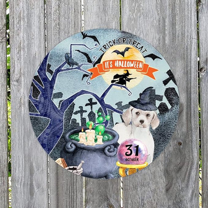 Retro Metal Sign 12"x12",Happy Halloween Scary Night Grave Witch Bats Trick Or Treat Dog Aluminum Tin Metal Sign for Home Living Room Bedroom Garden Farm Patio Decor Wall Art Poster