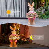 22" Solar Large Rabbit Statue Garden Decor Resin Standing Bunny Statue with Welcome Sign Outdoor Easter Decor for Porch Patio Lawn Yard Gardening Housewarming Gifts, Pink Rabbit