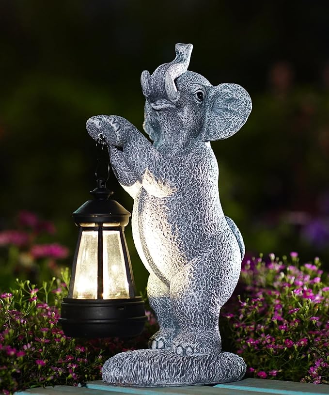 Elephant Statues for Garden Decor: Outdoor Sculpture with Warm Lights for Balcony Lawn Patio Yard - Gifts for Mom Grandma Women