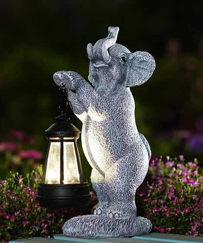 Elephant Statues for Garden Decor: Outdoor Sculpture with Warm Lights for Balcony Lawn Patio Yard - Gifts for Mom Grandma Women