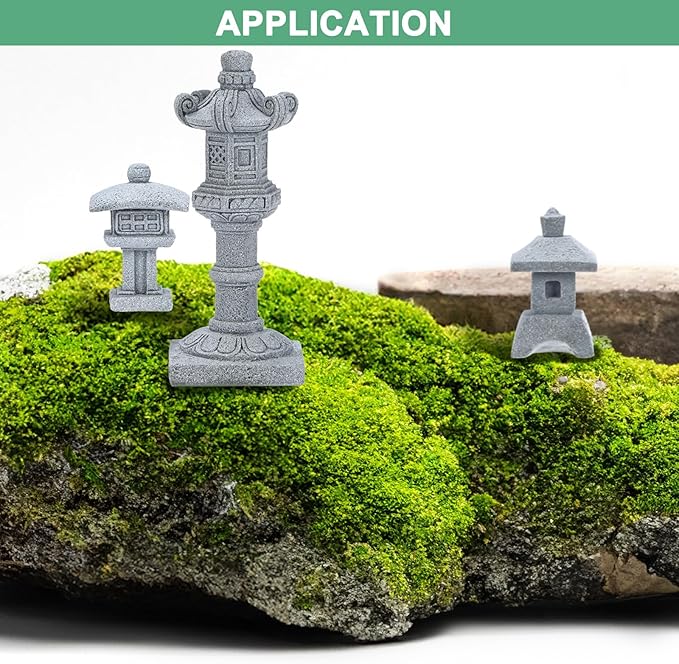 M METERXITY 1 Set Mini Lantern Pagoda Statues, Sandstone Home Landscape Accessories Japanese Decor Mini Chinese Pagoda for Aquarium/Fish Tank/Garden Decor [3 Pack]