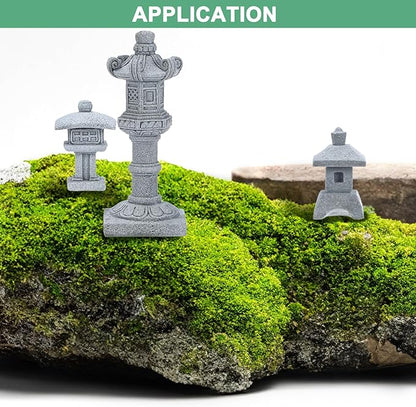 M METERXITY 1 Set Mini Lantern Pagoda Statues, Sandstone Home Landscape Accessories Japanese Decor Mini Chinese Pagoda for Aquarium/Fish Tank/Garden Decor [3 Pack]