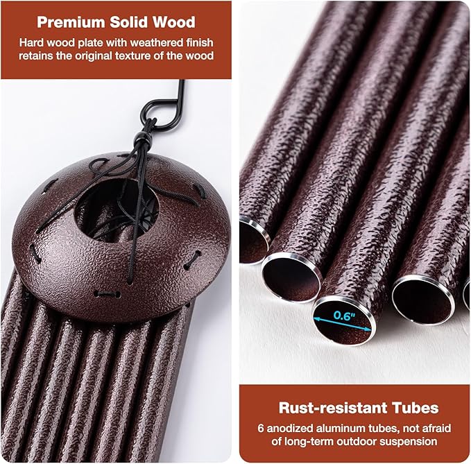 32 Inch Memorial Wind Chime Outdoor, w/Heart Shaped Photo Holder for Bereavement or Pet Remembrance, Wind Chimes for Loss of Loved One, Wind Chimes Outdoor for Porch, Garden, Cemetery - Bronze