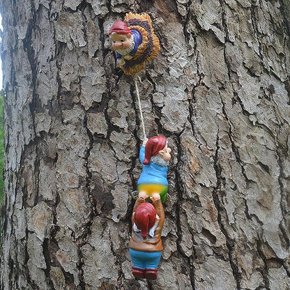 Outdoor Garden Gnome Climbing Rope Statue,Garden Gnomes Statue, Resin Garden Tree Hugger Outdoor Decor Accessories, Miniature Figurines Micro Garden Gnome Landscape Figurine for Lawn Balcony Patio