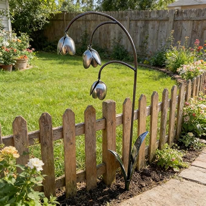 RAPTURA Metal Lily of the Valley, Gardens Metal Lily Flowers, Metal Flower Garden Stakes, Metal Flowers Outdoor Decor for Patio, Lawn, Yard Statue Decoration (3PCS)