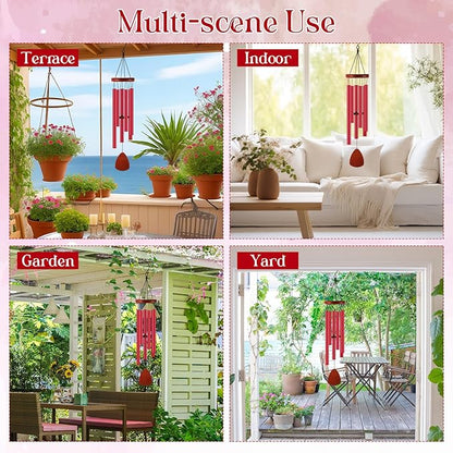 Leinuosen Wind Chimes for Outside Wind Chimes Outdoors Deep Tones 28" with 6 Aluminum Tubes Memorial Sympathy Windchime for Valentine Tree Decor Garden Courtyard Mom Loved One Gifts(Classic,Red)
