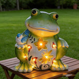 IVCOOLE Outdoor Frog Sculptures,Solar Resin Garden Outdoor Statues,Mother's Day Frog Gifts Sculptures Decorations for Home Patio,Yard,Lawn, Porch, Ornament