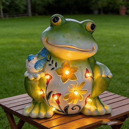 IVCOOLE Outdoor Frog Sculptures,Solar Resin Garden Outdoor Statues,Mother's Day Frog Gifts Sculptures Decorations for Home Patio,Yard,Lawn, Porch, Ornament