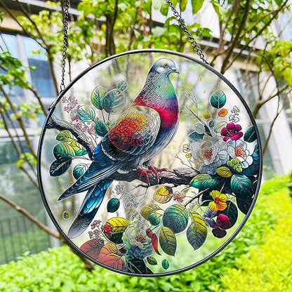 RIVEENY Stained Glass Window Hangings,8" Suncatcher Stained Glass Window Panels,Stained Panel Hangings Gift Women Girls Thanksgiving Birthday Gifts for Mom Grandma (Pigeon)