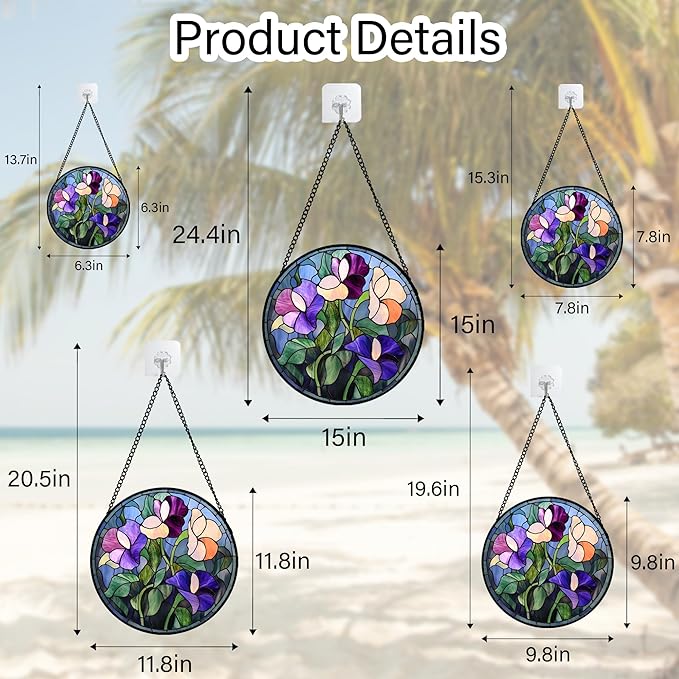 Stained Glass Window Hanging - Colorful Flower Suncatcher for Door Garden Patio Retro Floral Sun Catchers Decor Christmas Mother's Day Birthday Gifts for Women Mom Nana Friend 9.8 in
