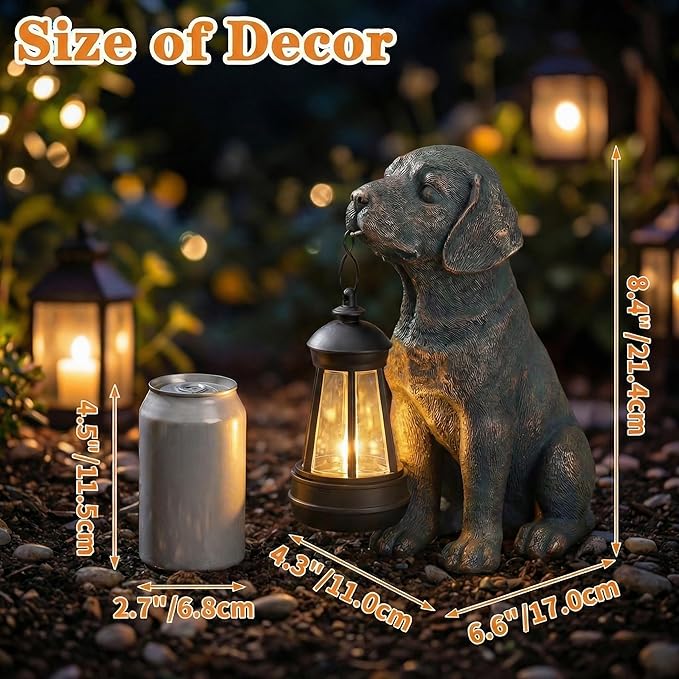 Lyeasw Solar Dog Statues with Lantern – Waterproof Outdoor Dog Figurines for Garden, Yard & Porch, Auto On/Off Solar Light, Birthday Gifts for Mom & Dog Lovers, Dog Memorial Gifts