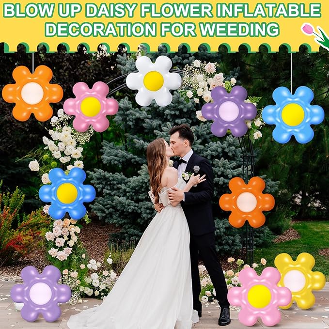 18 Pcs Spring Daisy Flower Inflatable Balls Blow up Daisy Flower Inflatable Decoration Colorful Spring Inflatable Hanging Ornament Flower Shape PVC Yard Decors for Indoor Outdoor (Modern)