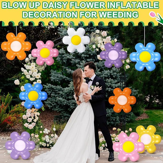18 Pcs Spring Daisy Flower Inflatable Balls Blow up Daisy Flower Inflatable Decoration Colorful Spring Inflatable Hanging Ornament Flower Shape PVC Yard Decors for Indoor Outdoor (Modern)