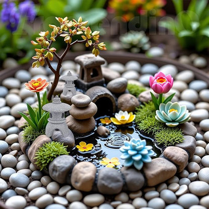 Framendino, 4 Pack Miniature Lantern Pagoda Statues Mini Zen Style Stone Lamp Decor for Bonsai Garden Decoration