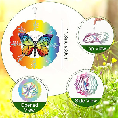 Maitys 4 Pcs Stainless Steel Wind Spinners Butterfly Dragonfly Hummingbird Gifts for Women 12 Inch 3D Iron Wind Spinners Hanging for Yard Indoor Outdoor Art Kinetic Sculptures for Garden Decorations
