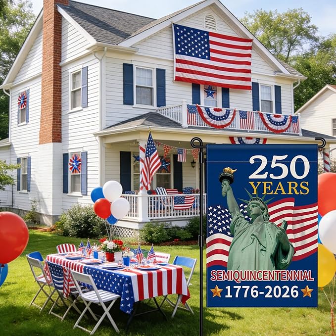 250th Anniversary America Garden Flag, 250 Anniversary USA Flag 1776-2026 Commemorative Patriotic 250 Years Banner 4th of July Yard Sign Double-Sided Waterproof Garden Flag 12x18 Inch