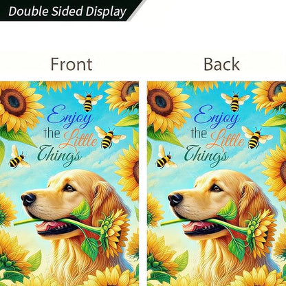 BlissYard Golden Retriever Garden Flag 12x18 Inch Double Sided Yard Banner with Sunflower and Bee Design Spring Summer Farmhouse Outdoor Lawn Porch Decoration