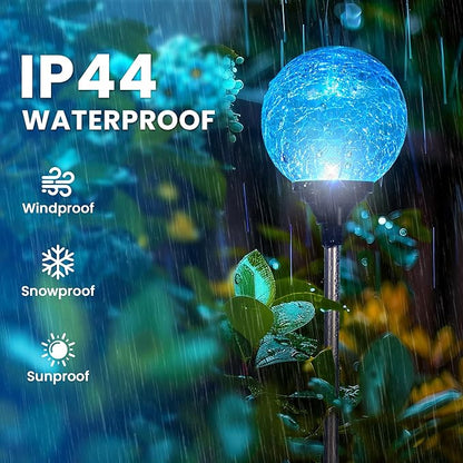 GIGALUMI Solar Garden Lights 3 Pack, Solar Lights Outdoor Decorative Waterproof, Outdoor Solar Lights for Yard Decorations, Multi-Colored Changing Garden Globe Cracked Glass Ball with LED Lights