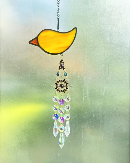 Handmade Cardinal Suncatcher with Sun Crystal Pendant, Stained Glass Window Hanging to Capture Rainbows, Meaningful Gift for Mom, Grandma, Garden Lovers-When Cardinals Appear