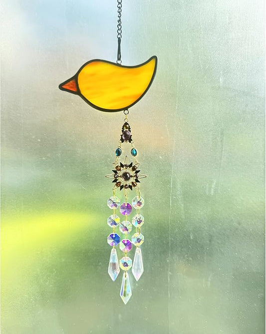 Handmade Cardinal Suncatcher with Sun Crystal Pendant, Stained Glass Window Hanging to Capture Rainbows, Meaningful Gift for Mom, Grandma, Garden Lovers-When Cardinals Appear