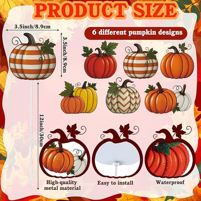 Shimeyao 6 Pcs Metal Thanksgiving Fall Pumpkin Garden Stakes Harvest Metal Garden Signs 12 Inch Pumpkin Autumn Yard Stakes Outdoor Decor for Home Lawn Porch Holiday Front Backyard
