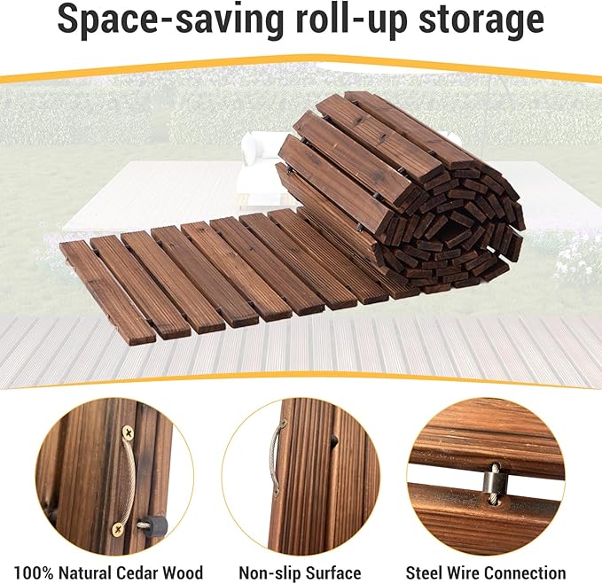12FT Straight Wooden Garden Pathway Walkway Outdoor Roll Out Decorative Garden Non-Slip Patio Path Decorative Boardwalk Outdoor Road Floor for Backyard Beach Wedding Party