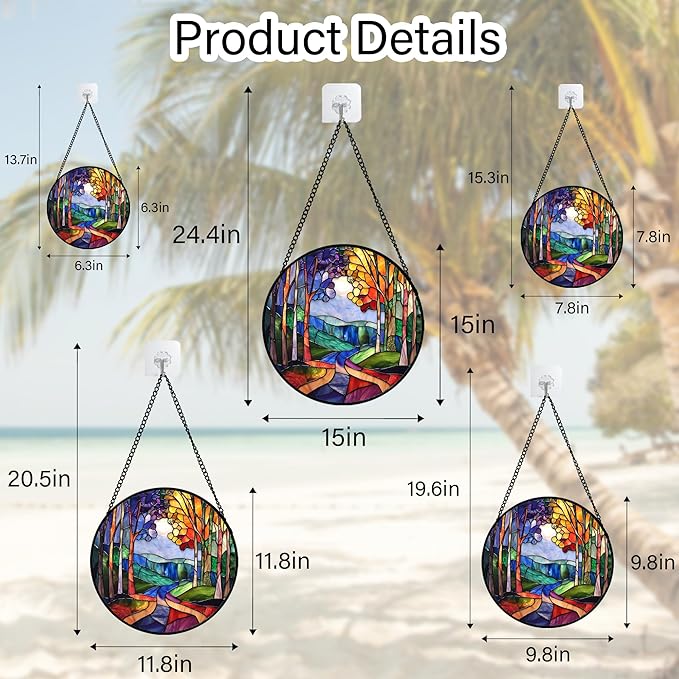 DASTOLL Stained Glass Window Hanging, Colorful Forest Landscape Tree Suncatcher for Doors Window Home Abstract Sun Catchers Decoration Mother's Day Birthday Gifts for Women, Men, and Mom 6.3 in