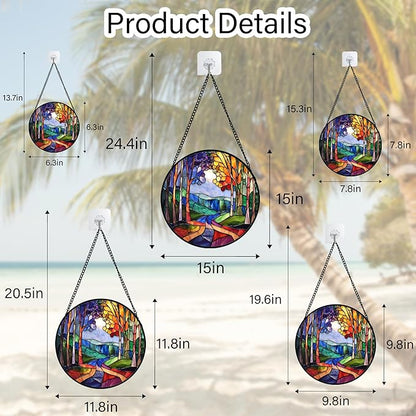 DASTOLL Stained Glass Window Hanging, Colorful Forest Landscape Tree Suncatcher for Doors Window Home Abstract Sun Catchers Decoration Mother's Day Birthday Gifts for Women, Men, and Mom 6.3 in