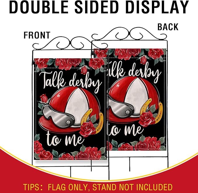 Artofy Kentucky Helmet Large Decorative House Flag, Talk Derby To Me Roses Churchill Downs Yard Garden Outside Decor, Horse Racing Horseshoe Burlap Outdoor Home Decoration Double Sided 28 x 40